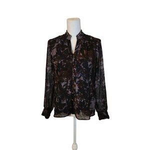 Coldwater Creek Floral Top Women Size XS/4 Black Preppy Whimsigoth Career